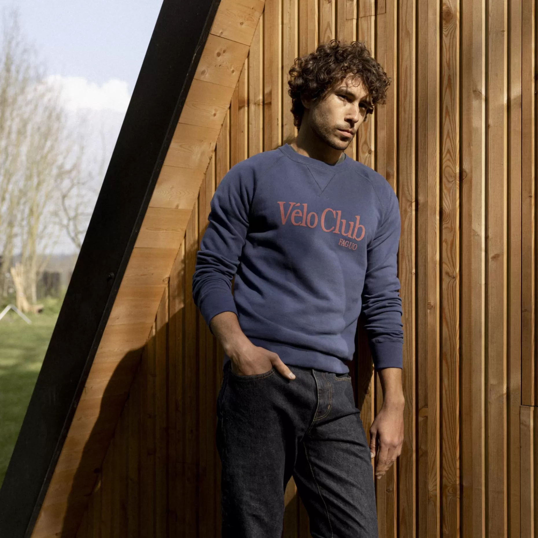 FAGUO Vêtements*Sweat Col Rond Bleu Indigo Velo Club