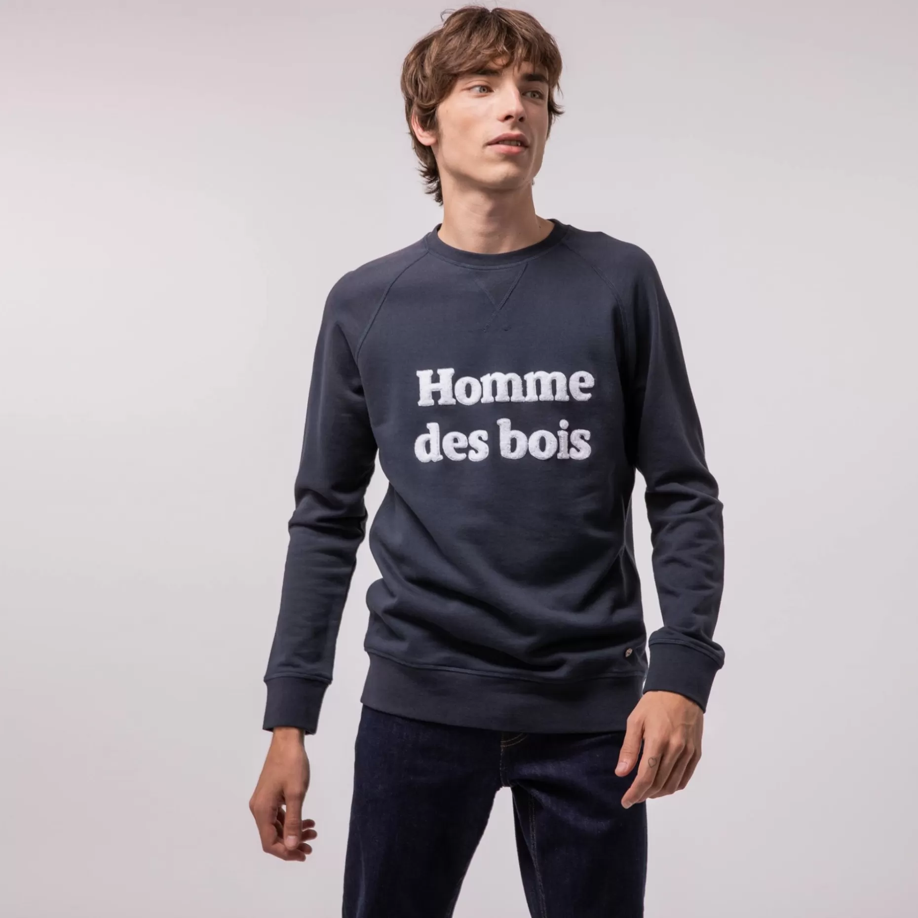 FAGUO Sweatshirts*Sweat Col Rond Bleu Marine Homme De Bois