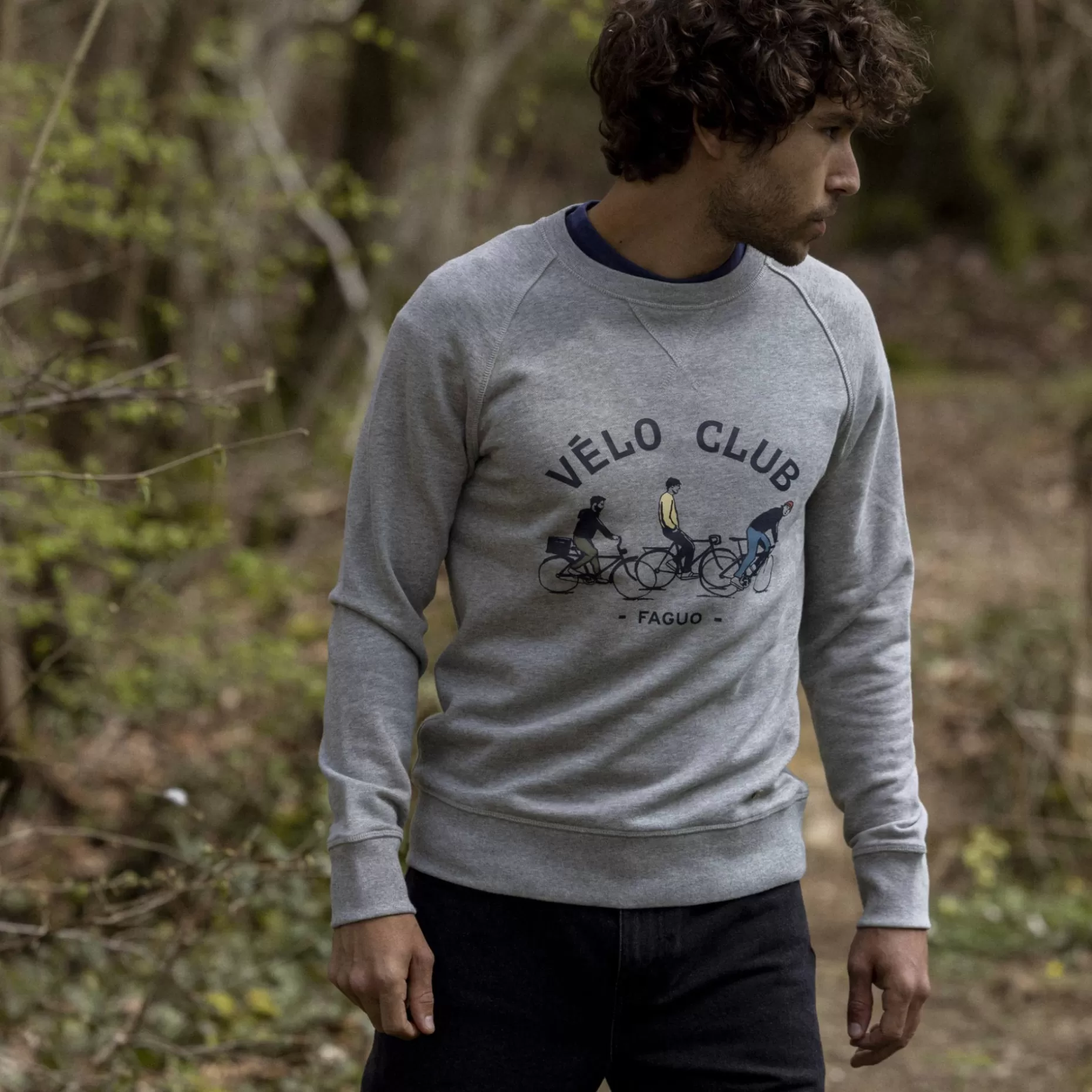 FAGUO Sweatshirts*Sweat Col Rond Gris Chine Velo Club