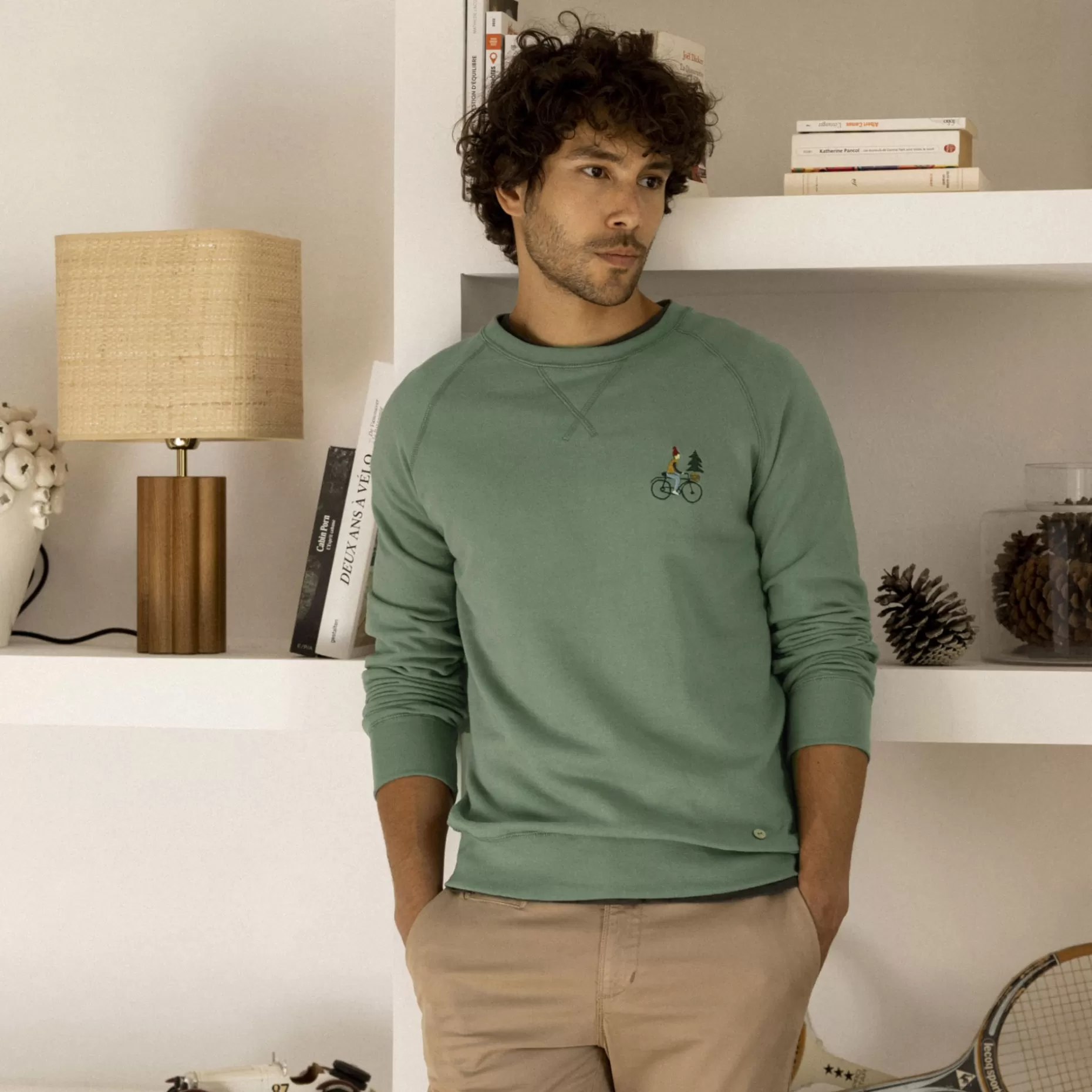 FAGUO Sweatshirts*Sweat Col Rond Vert Broderie Velo