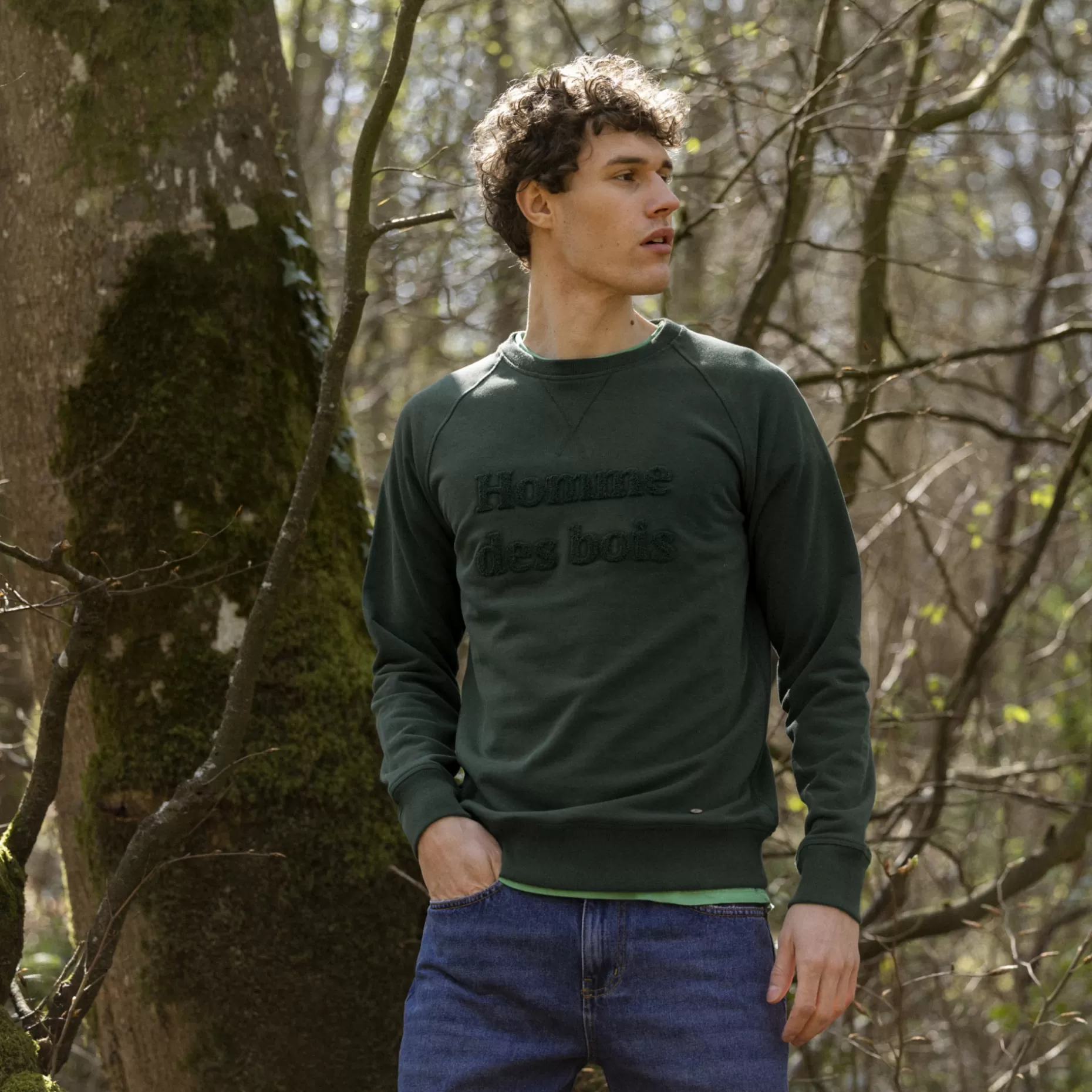 FAGUO Vêtements*Sweat Col Rond Vert Fonce Homme Des Bois