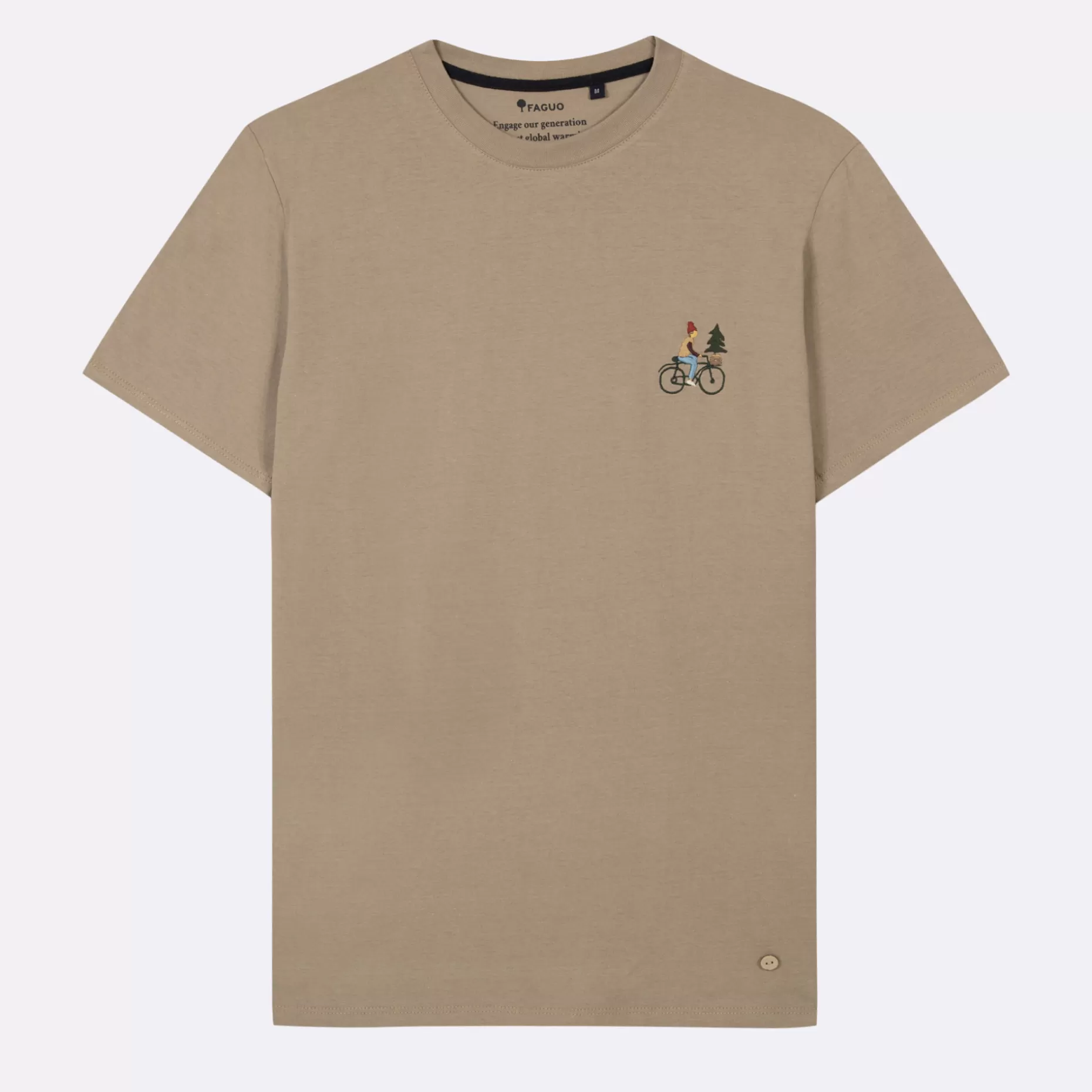 FAGUO T-Shirts*T-Shirt Col Rond Beige Clair Broderie Velo