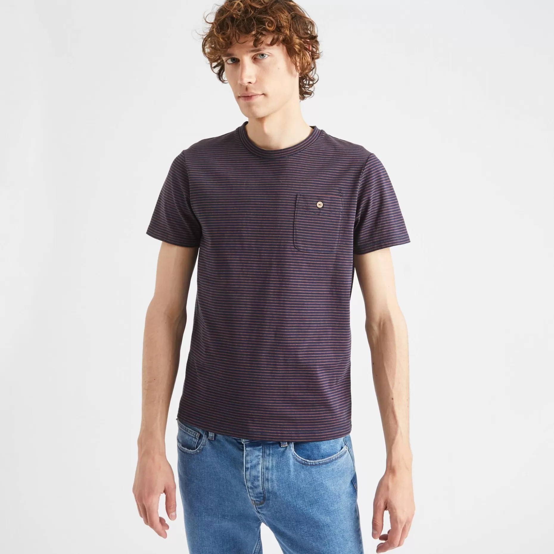 FAGUO T-Shirts*T-Shirt Col Rond Bleu Marine & Camel