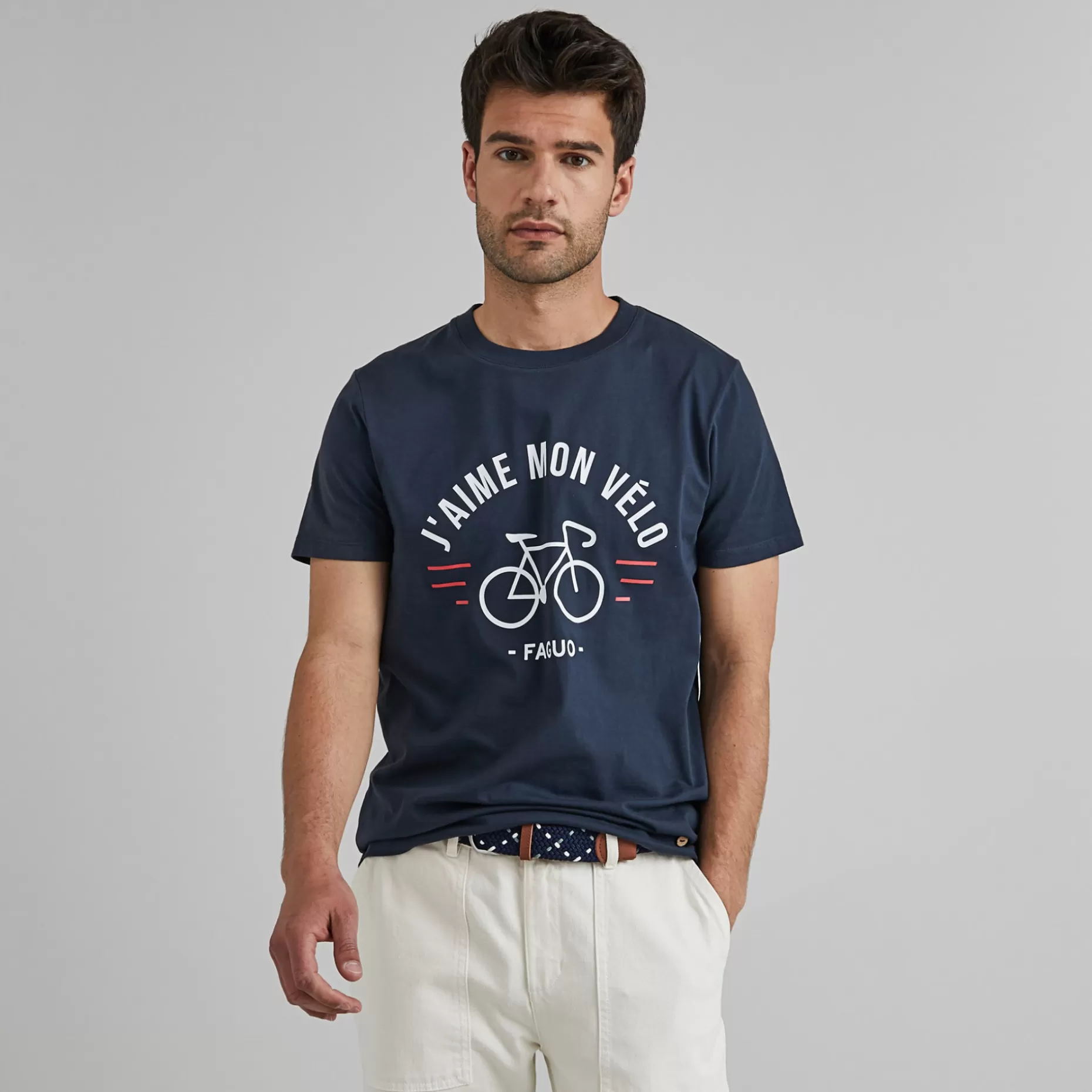 FAGUO T-Shirts*T-Shirt Col Rond Bleu Marine J'Aime Mon Velo