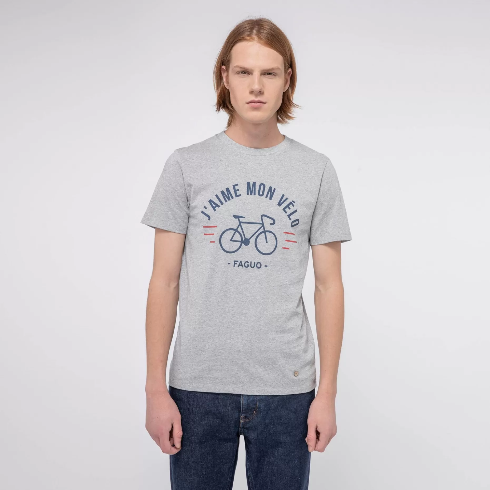 FAGUO T-Shirts*T-Shirt Col Rond Gris Chine J'Aime Mon Velo