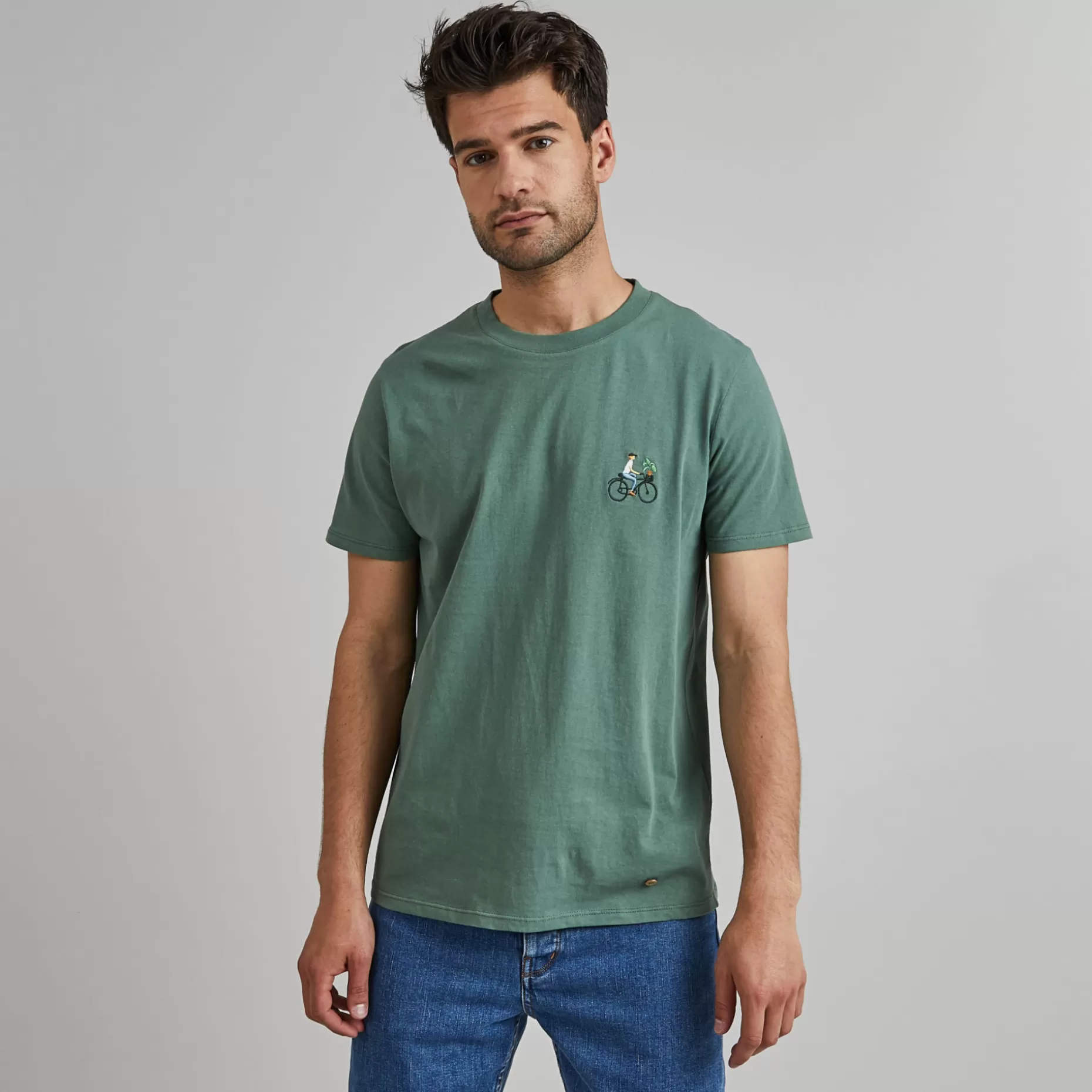 FAGUO T-Shirts*T-Shirt Col Rond Vert Broderie Velo